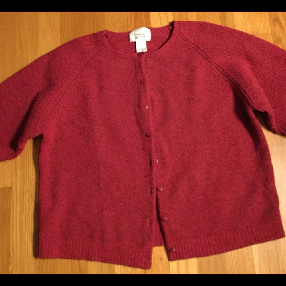 Christopher & Banks Red Cardigan Wool Blend Size L